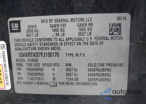 2015 GMC Acadia Denali from USA, damaged, VIN 1GKKRTKD7FJ106176